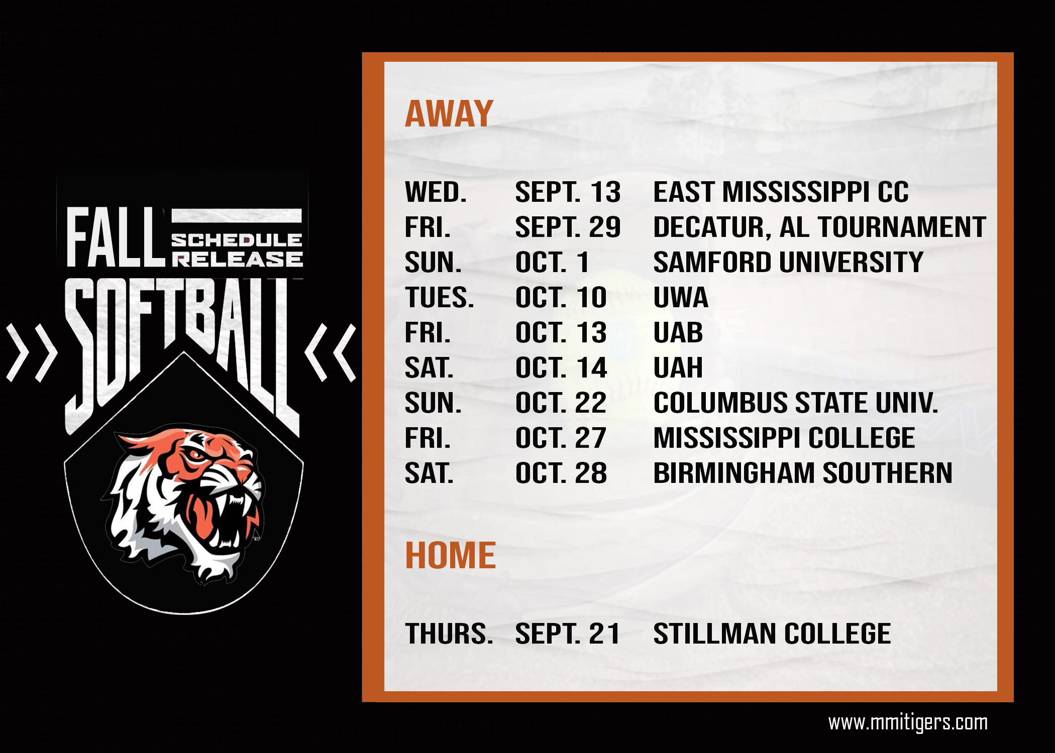 Lady Tigers Release Fall Schedule